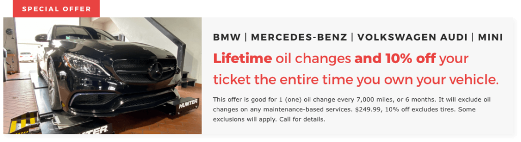Special offer coupon with black mercedes and offer text