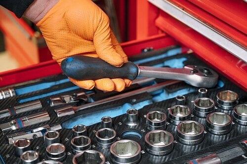 What's In Your European Auto Repair Technician's Toolbox? | EurAuto Shop in Plano, TX. Closeup image of tools used by a mechanic for car repair and service.