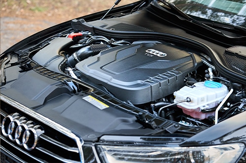 Audi A6 4G, C7 2.0 TDI 190 Hp 2016 diesel motor compartment of modern luxury car closeup engine left side view.