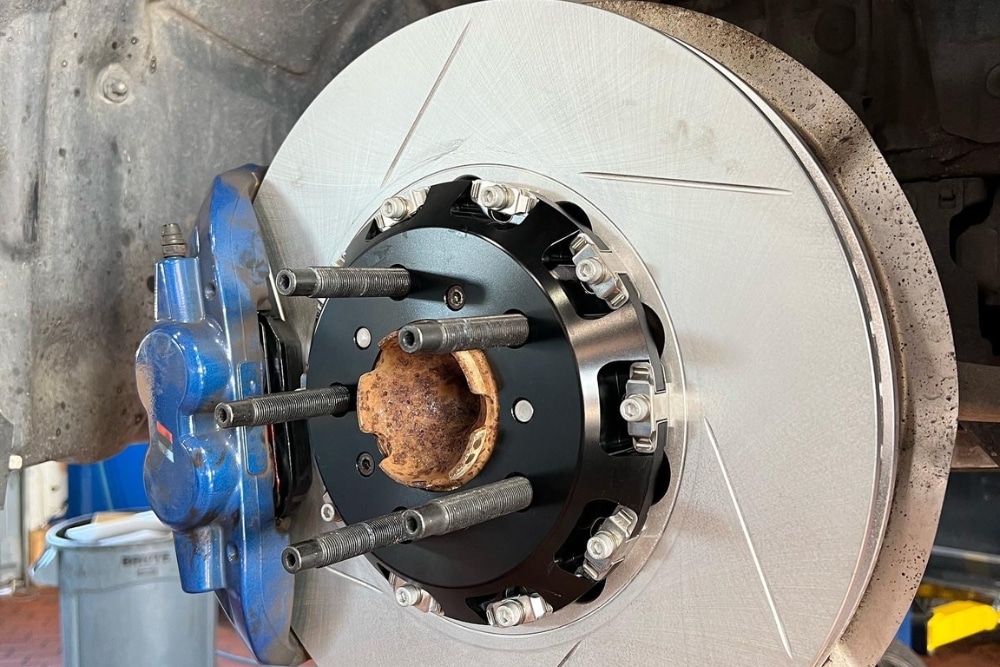 Brake Repair in Plano, TX At EurAuto Shop. Close-up view of a European car brake