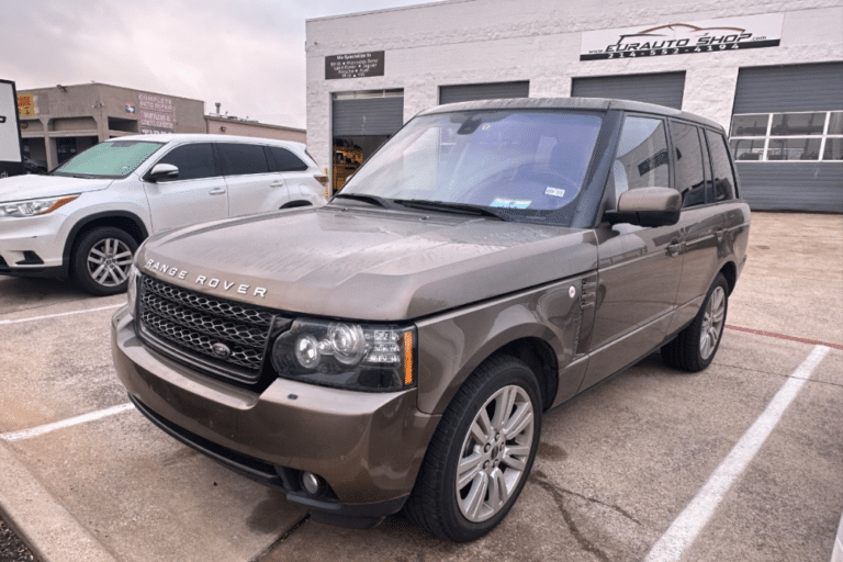 Land Rover Maintenance in Plano TX At EurAuto Shop. Land Rover parked outside for maintenance