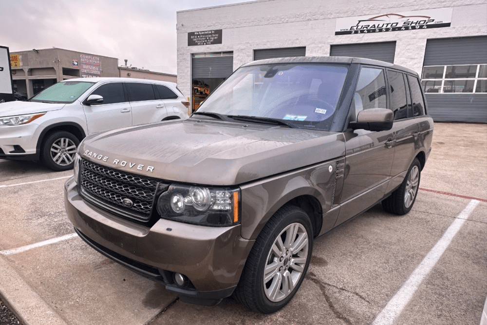 Land Rover Maintenance in Plano TX At EurAuto Shop. Land Rover parked outside for maintenance