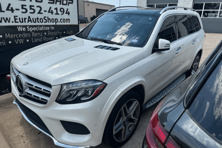 Mercedes-Benz repair, auto repair in Plano, TX at EurAuto Shop. Image of a Mercedes-Benz GLS at our shop, showcasing expert European vehicle service.