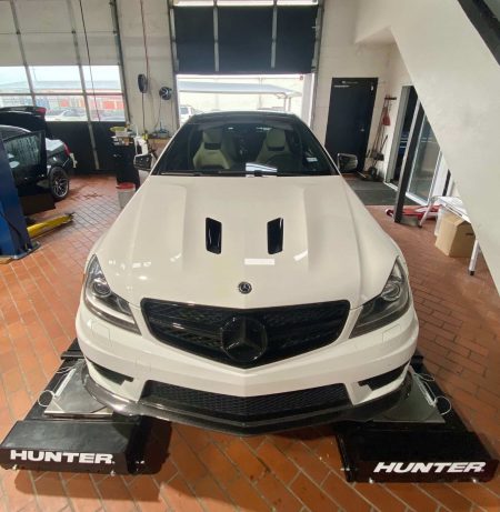 A Mercedes at EurAuto Shop for a pre-purchase inspection